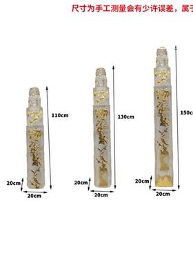 新中式透明树脂狮子摆件金箔拴马桩立柱酒店别墅家居貔貅雕塑落地