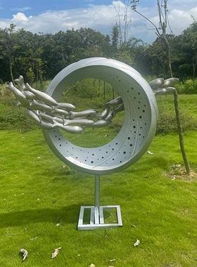 大型不锈钢雕塑定制月亮圆环金属镂空户外售楼部广场园林景观装饰