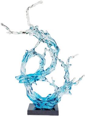 酒店大堂浪花雕塑透明树脂摆件现代轻奢售楼处别墅玄关客厅装饰品