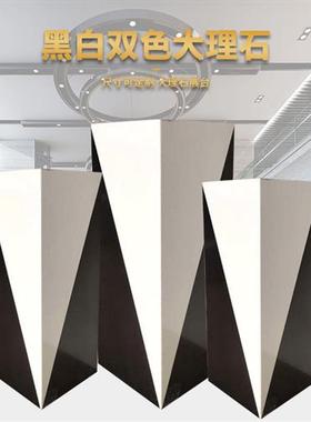 黑白双色大理石柱摆件落地基座酒店会所展示品放置阵示台底座