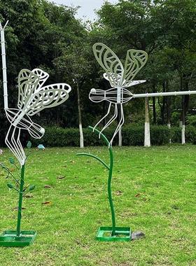 户外不锈钢镂空蜻蜓雕塑花园林仿真昆虫装饰品地产售楼部草坪摆件