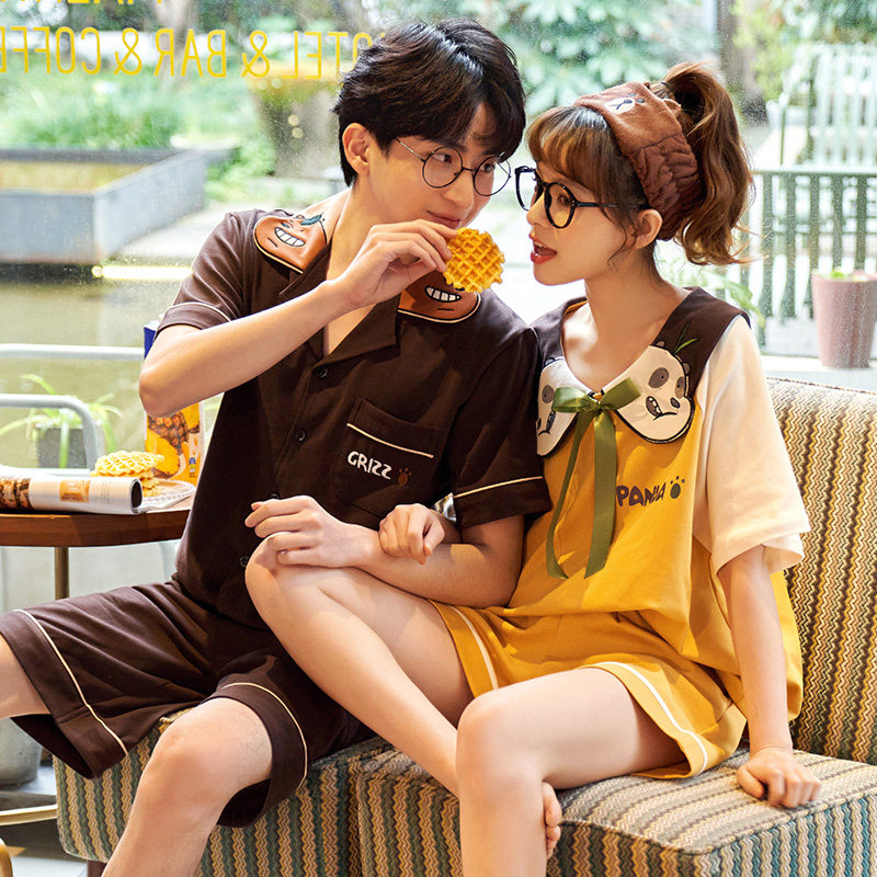 情侣夏季短袖可爱睡裙男士纯棉睡衣 莼绵睡衣/家居服套装