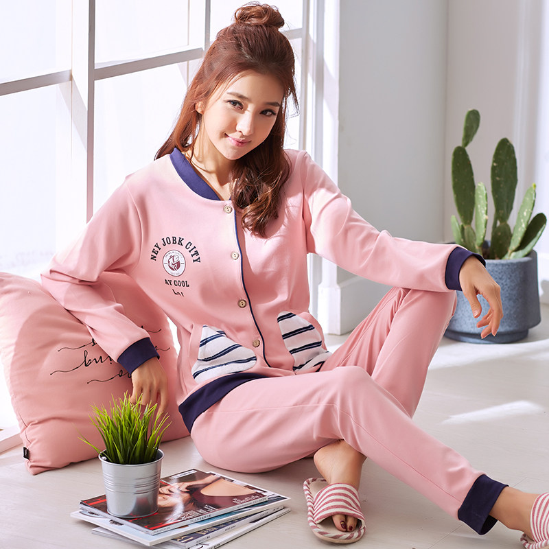 2020新款春秋季纯棉长袖网红冬睡衣 莼绵睡衣/家居服套装