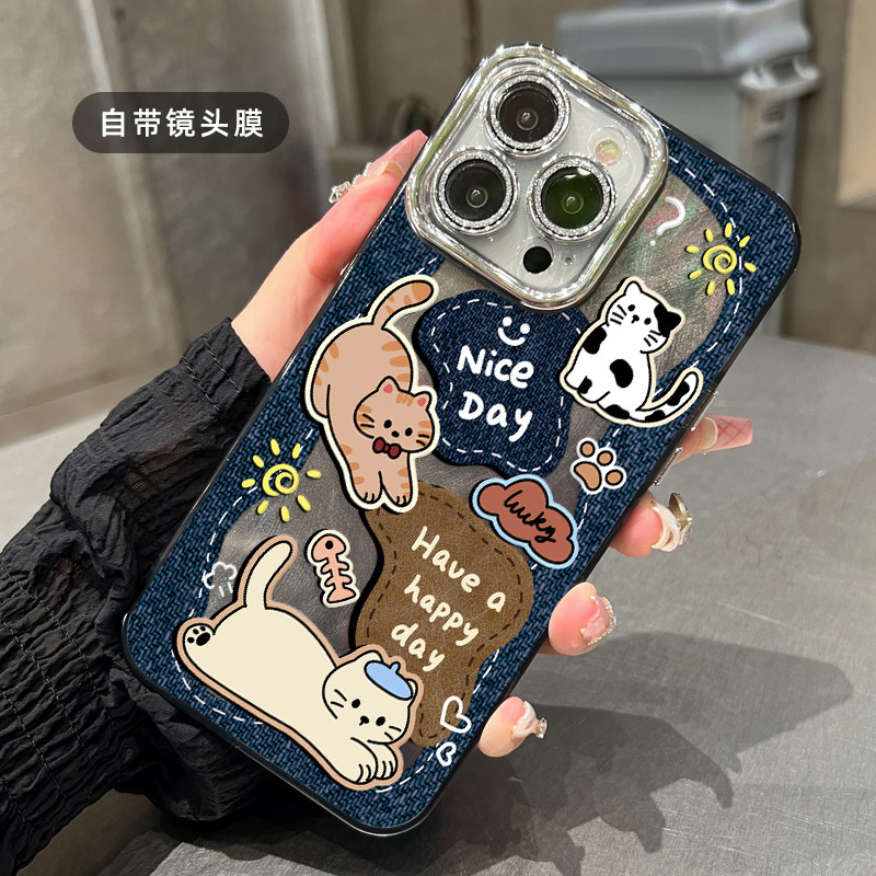 ins牛仔布狗狗适用iphone16pro手机壳17promax苹果15保护套14闪粉全包镜头13情侣男女12日韩卡通可爱plus新款,淘宝优惠券,粉丝福利购,淘宝优惠卷