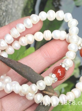 新春特惠 天然白色淡水珍珠手链厂家低价 6－8mm