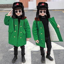 Childrens Army Green Dwarts Winter Garcotton warm medium Long Baby Retro Thickened Cotton Clot Jacket Cotton Padded Jacket Cotton