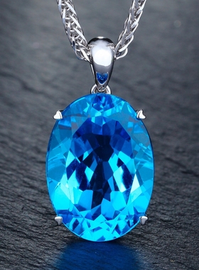 托帕石吊坠蓝宝石项链欧美莱茵河
