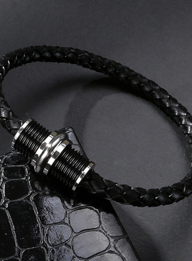 轻奢编织真皮黑色情侣礼物手绳
