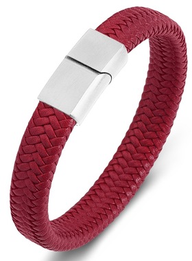 蛇年红色皮绳手链男士宽版编织手绳黄金色男款简约本命年红绳礼物