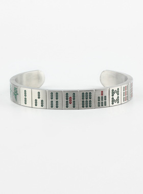 麻将手镯男创意欧美钛钢开口手镯女时尚个性百搭情侣手环潮牌配饰