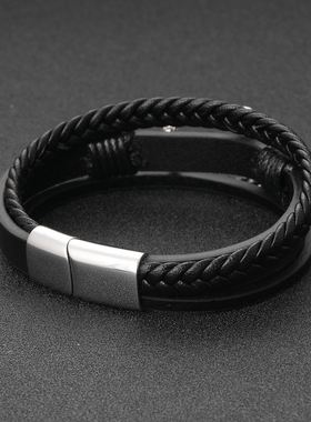 船锚男士多层皮质欧美风手绳