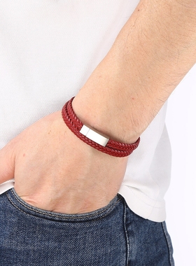 马年红色多层缠绕皮绳手链男本命年转运礼物潮人编织红绳简约潮人