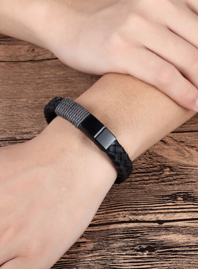 欧美风真皮男士编织学生手表配饰