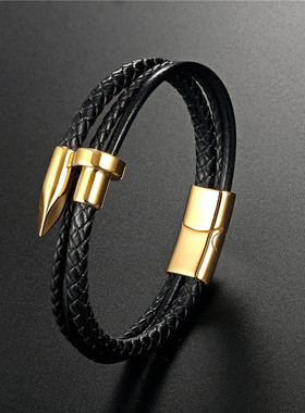 ins创意个性钉子手镯小众设计黑色皮质编织手绳男女嘻哈情侣手链