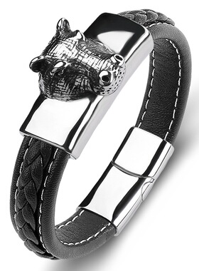 马年中国风十二生肖马头串饰真皮编织手链男士霸气转运红色皮绳潮