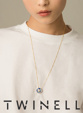 Twinell蓝格锆石镶长款情侣项链
