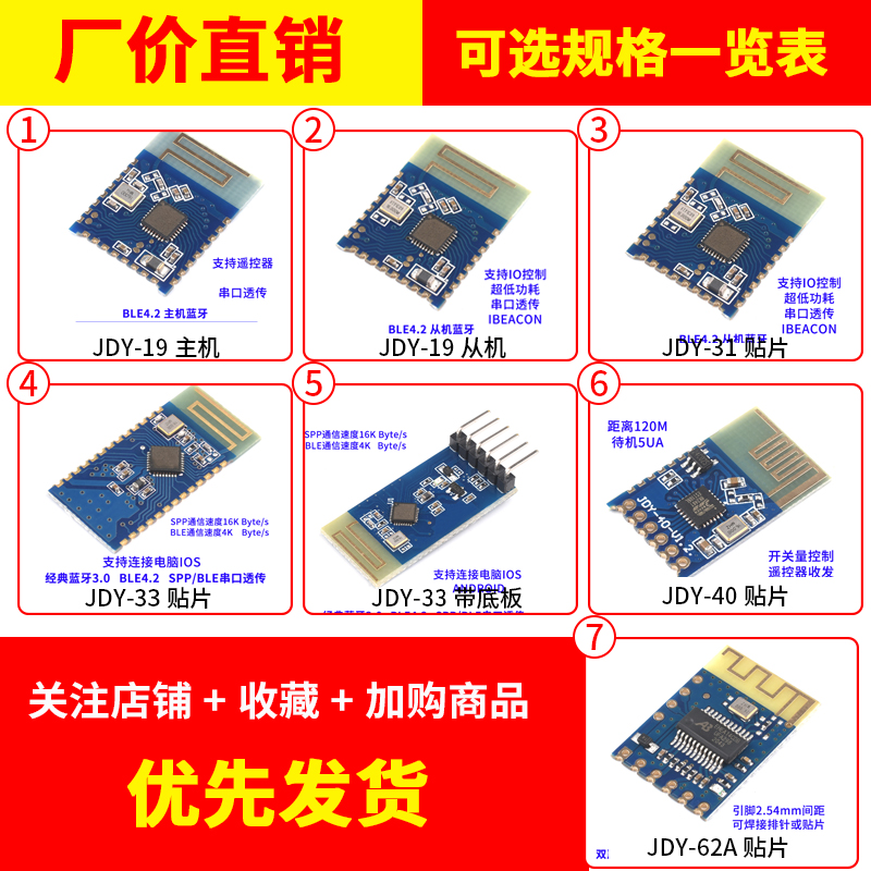 JDY-19/31/33/40/62A双模蓝牙5.0音频SPP透传2.4g模块兼容HC-0506 - 图1