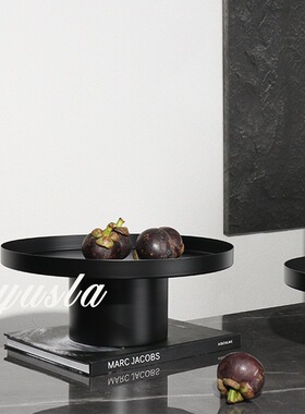 简约轻奢黑色金属高脚果盘摆件售楼处样板间家居桌面收纳果盆摆设