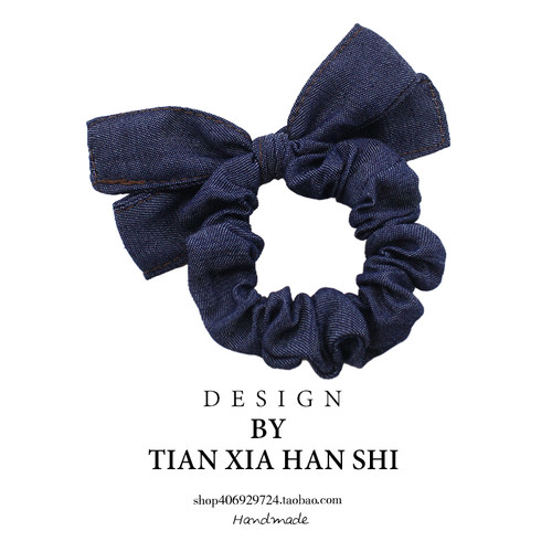 早秋儿童可爱牛仔蝴蝶结肠圈女童樱桃高马尾森系女孩百搭简约头绳 - 图1