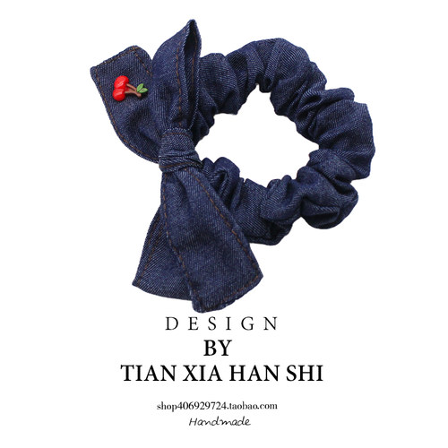 早秋儿童可爱牛仔蝴蝶结肠圈女童樱桃高马尾森系女孩百搭简约头绳 - 图2