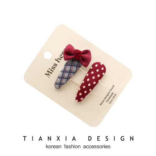 韩国水滴布艺蝴蝶结波点发夹儿童可爱侧边刘海碎发夹简约百搭头饰 - 图1