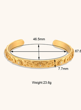 欧美跨境热卖复古星星月亮太阳戒指不锈钢镀18K金镶锆石星月手镯