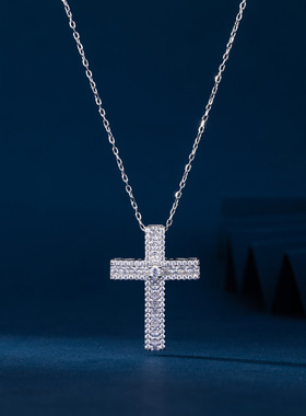 跨境热销s925纯银欧美高级个性热卖微镶锆石吊坠十字架锁骨链