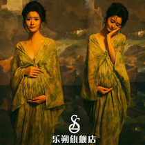 Pregnant Woman Photo Costumes New Shadow Building Face-style Retro Oil Painting Wind Gestation Mommy Sexy Dress Pregnant Woman Photos of Pregnant Woman