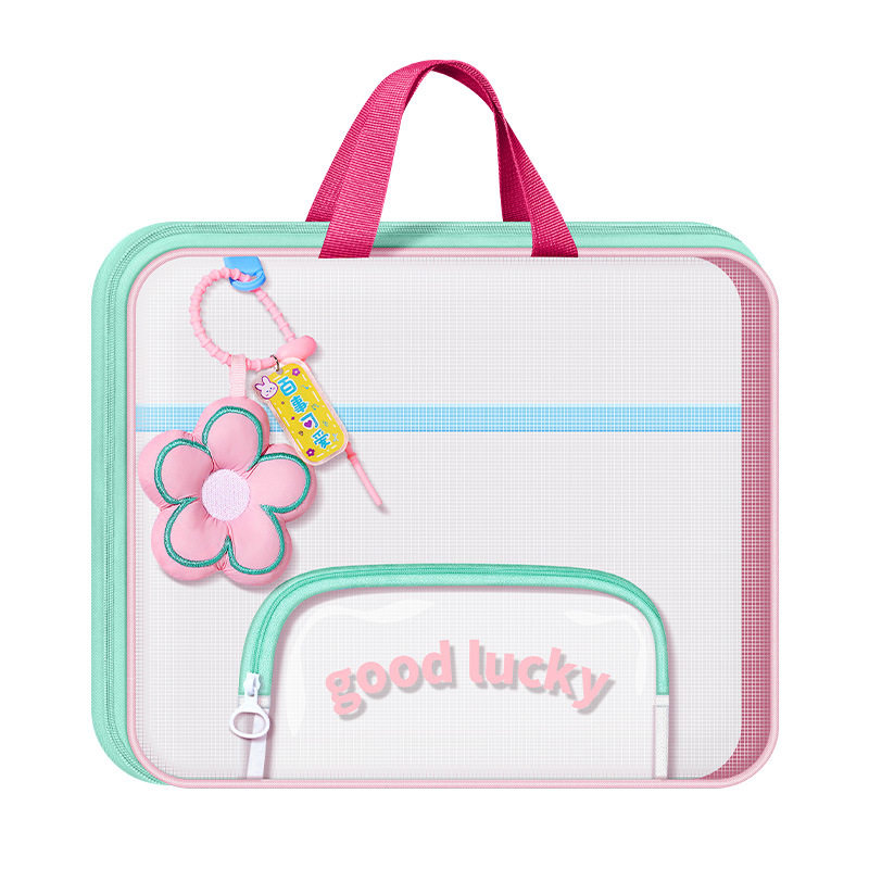 横版手提网纱文件袋小学生拉链式作业袋拎书专用补习手提袋补课包透明A4资料书本收纳袋美术袋子,淘宝优惠券,粉丝福利购,淘宝优惠卷