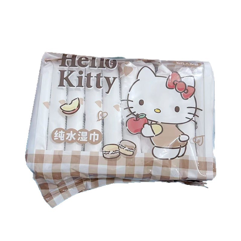 咖色kt猫湿巾10抽学生便携小包湿巾婴儿儿童一次性手口清洁湿纸巾 - 图3