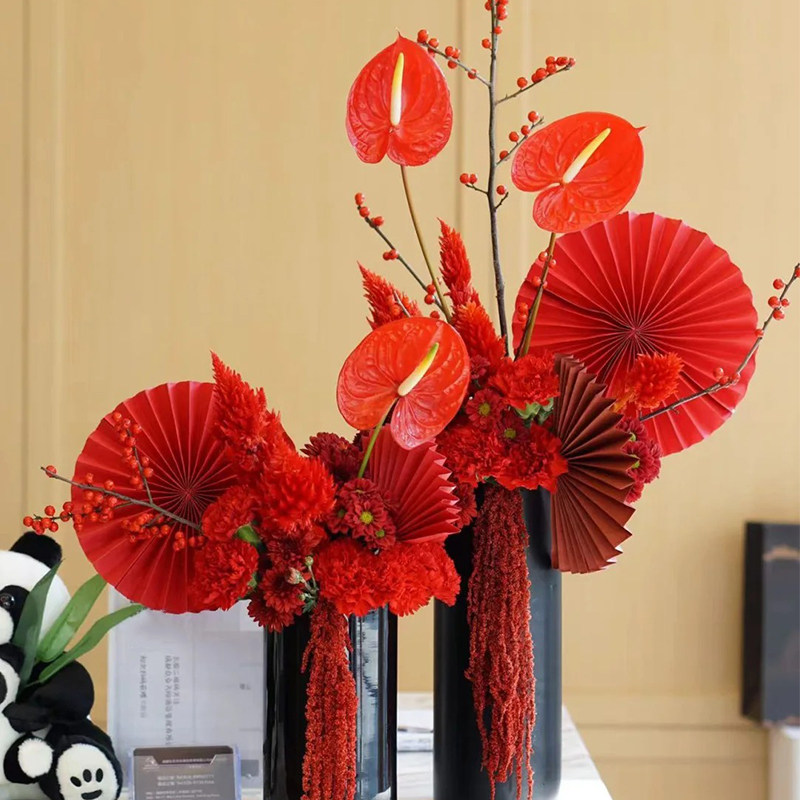 2025新年福扇福桶diy材料年宵花插花装饰红色折纸扇乔迁之喜配饰,淘宝优惠券,粉丝福利购,淘宝优惠卷