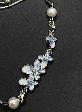 蓝色渐变珐琅花朵手链2025新款可抽拉精致百搭手饰小众设计感手环