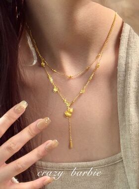 双层金葫芦项链新中式锁骨链不掉色高级感颈链轻奢饰品配饰女