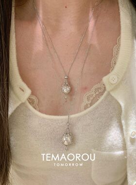 珍珠水滴项链圆珠网兜百搭清冷设计高级气质时尚精致颜值小众锁骨