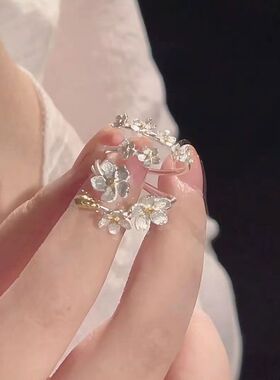 立体花朵戒指银色鸢尾花古风中世纪法式复古宫廷欧式美式夸张开口