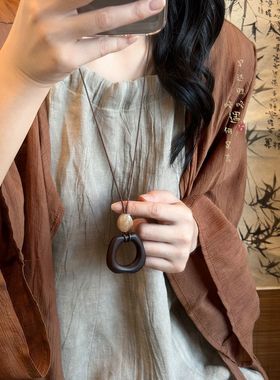 棕色不规则长款吊坠项链女款新中式复古挂绳毛衣链高级感挂脖配饰