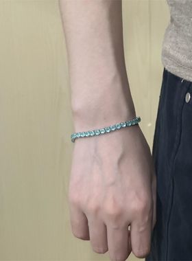 FIXOOFIX夏日清凉感湖蓝色排钻手链高级感气质韩系冷淡风小众手环