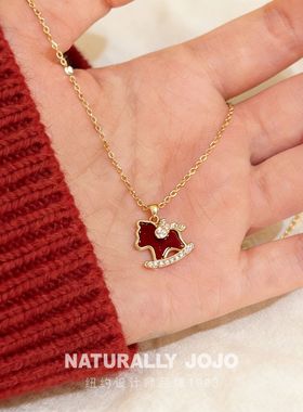 轻奢红色小马项链可爱精致高级感气质吊坠秋冬毛衣链时尚百搭配饰