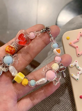 糖果盛宴多巴胺项链彩色串珠锁骨链少女心甜美颈链小众爱心饰品夏