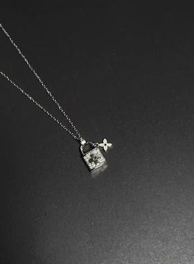 Vintage 古着SilverBloom项链女ins粉色紫荆花高颜值吊坠锁骨链