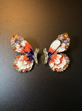 开花的橄榄 Vintage古着 Gem Butterflies红色蝴蝶耳钉 耳环 耳饰