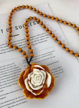 美拉德风花朵串珠项链女欧美复古气质高级长款毛衣链时尚百搭项饰