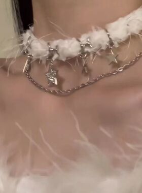 香香公主~星星吊坠毛绒choker双层项链锁骨链甜酷风秋冬本命颈链