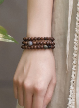 金丝檀木质佛珠手串多圈叠戴新款