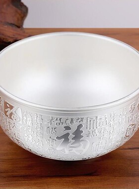 实心银碗999纯银熟银筷子银勺子三件套足银餐具银器摆件礼盒装