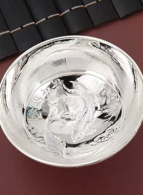 银碗9999a纯银熟银筷子食用勺三件套 银餐具银筷子银碗龙凤碗套装