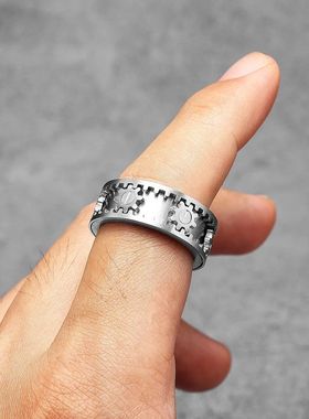 Fidget Spinner Gear Men Rings Stainless Steel Women Jewelry