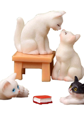 创意手工微景观小猫桌面摆件可爱树脂小动物桌子凳子装饰