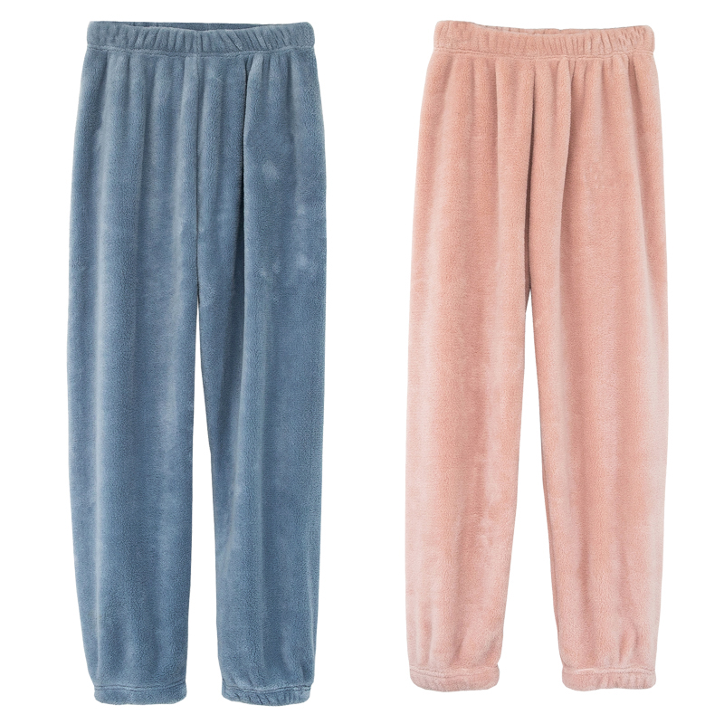 仙女暖暖珊瑚绒宽松束脚松紧腰睡裤 方遒休闲裤