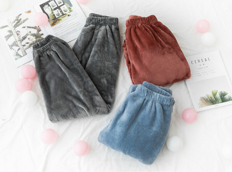 仙女暖暖珊瑚绒宽松束脚松紧腰睡裤 方遒休闲裤